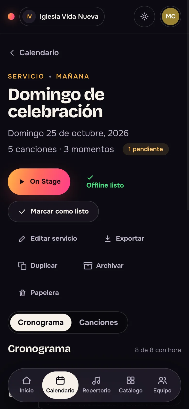 Una fecha en el celular, lista para salir a On Stage
